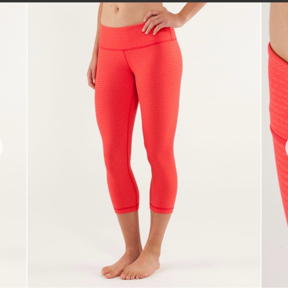 Lulu Lemon Wunder Under Vibrant Coral Cropped Leggings